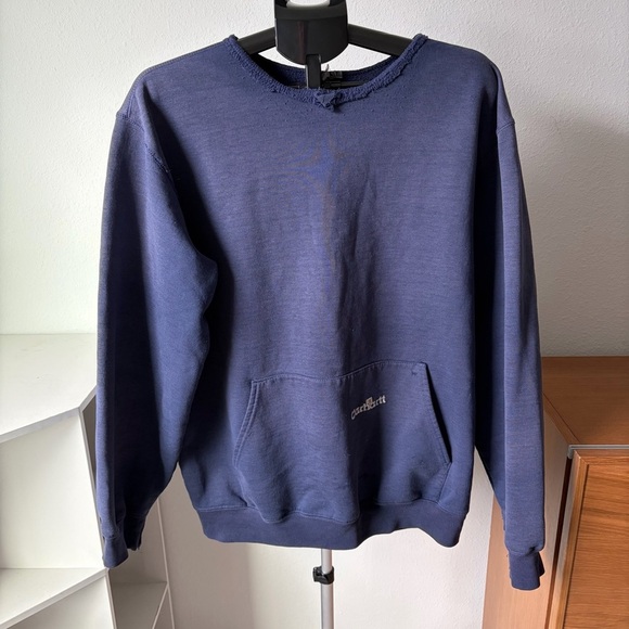 Mens Carhartt Navy Blue Distressed Sweatshirt with Gold Logo Men’s Size L - Picture 2 of 6